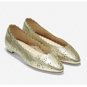 ๐ NEW Cole Haan Grand Ambition Leather Callie Flat Gold Metallic W16970 Size 8